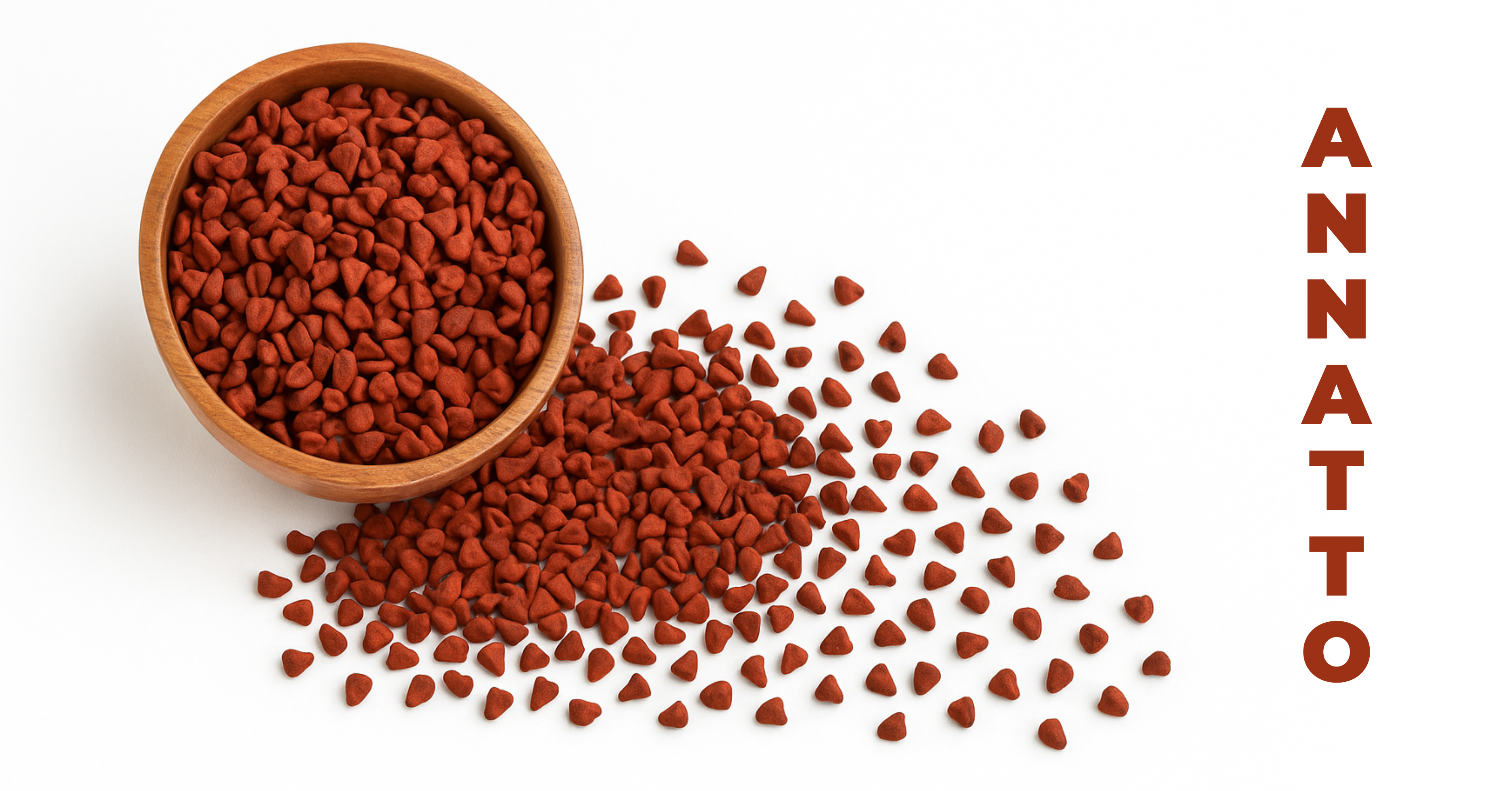Annatto extract seeds in a wooden bowl – natural source of tocotrienols and carotenoids for immunity