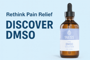 1NESS DMSO bottle – natural pain relief and inflammation support solution in glass dropper bottle